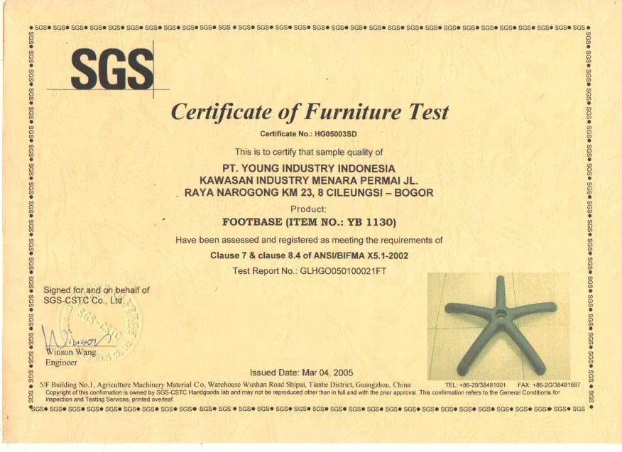 Certificate by Furntech-AFRDI YG 1130