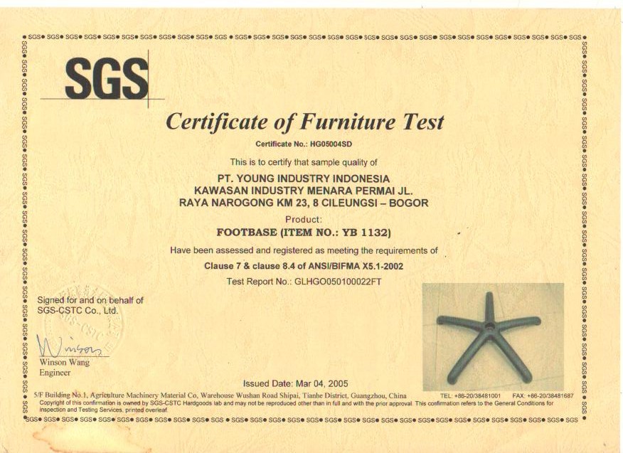 Certificate of Furniture Test YB 1132